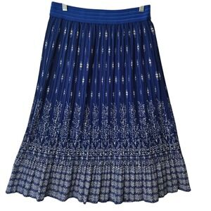 Metrowear Blue Floral Pleated Midi‎ Skirt Size Medium Boho Flowy